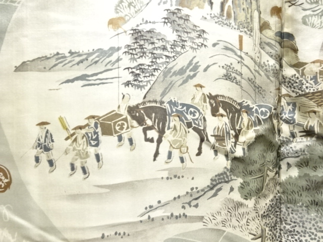 JAPANESE KIMONO / ANTIQUE DAIMYO PROCESSION PATTERN / SHOULDER LINING 
